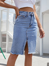 Load image into Gallery viewer, Tamsin Melanie Denim High Waist Split Midi Skirt
