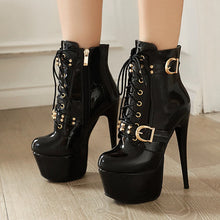 Load image into Gallery viewer, Esther Lace-Up Buckle Platform High Heel Ankle Boots
