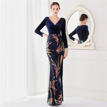 Load image into Gallery viewer, Lexie Zia Velour Sequin Mermaid Slit Maxi Dress
