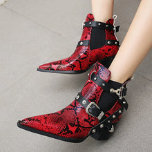 Load image into Gallery viewer, Eloise Snake Buckle Pointed-Toe Ankle Boots
