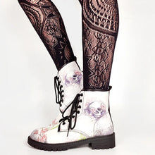 Load image into Gallery viewer, Josie Floral Skull Lace-Up Chunky Ankle Boots
