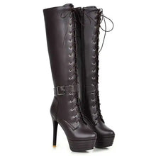 Load image into Gallery viewer, Dawn Lace Up Knee High Platform High Heel Boots
