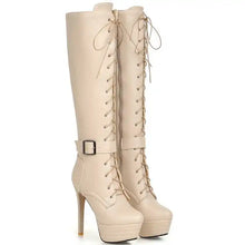 Load image into Gallery viewer, Dawn Lace Up Knee High Platform High Heel Boots
