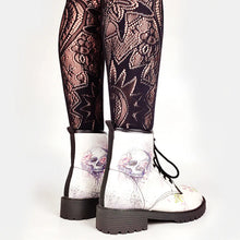 Load image into Gallery viewer, Josie Floral Skull Lace-Up Chunky Ankle Boots
