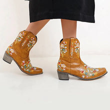 Load image into Gallery viewer, River Floral Chunky Heel Western Ankle Boots
