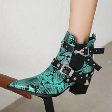 Load image into Gallery viewer, Eloise Snake Buckle Pointed-Toe Ankle Boots
