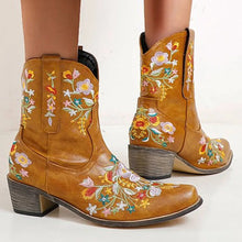 Load image into Gallery viewer, River Floral Chunky Heel Western Ankle Boots

