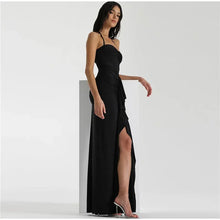 Load image into Gallery viewer, Sariah Ruffle Halter High Slit Maxi Dress
