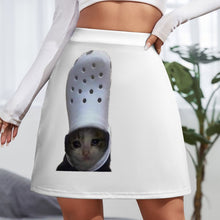 Load image into Gallery viewer, Crying Cat Croc Meme Mini Skirt
