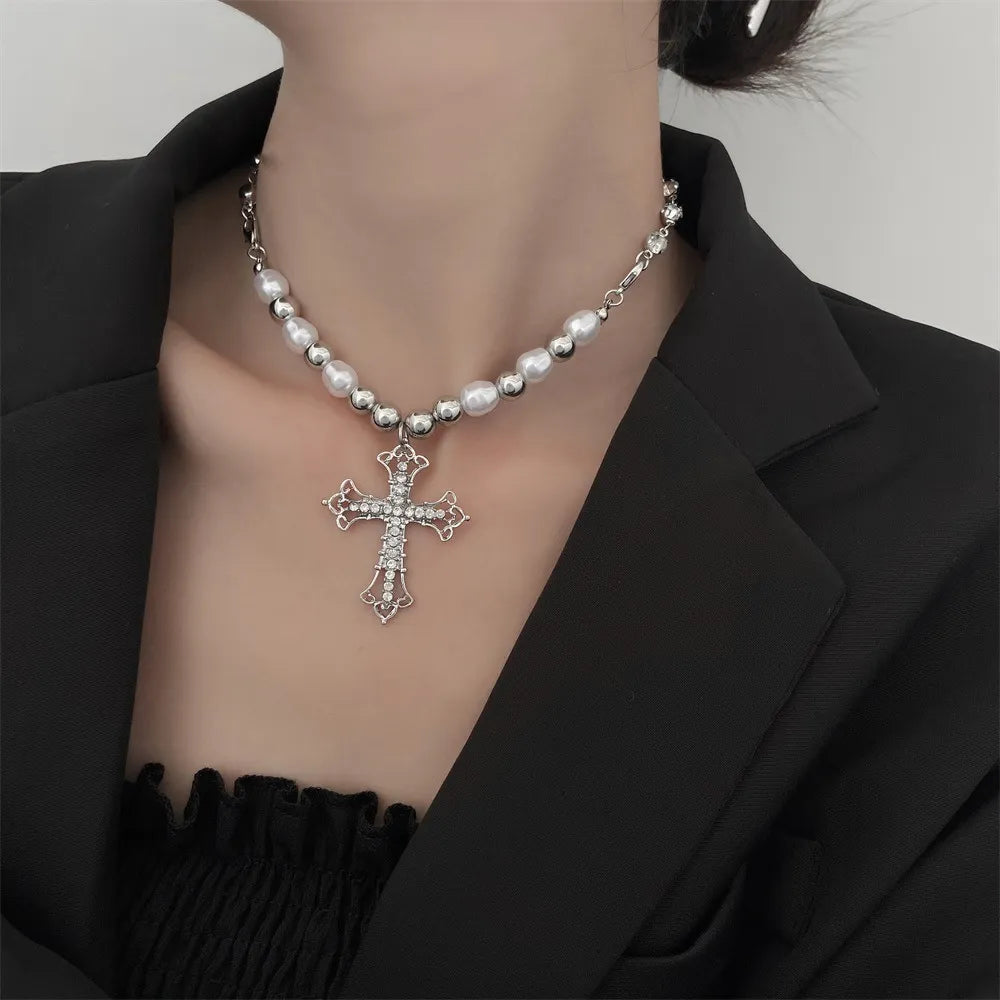 Bec Pearl Cross Necklace