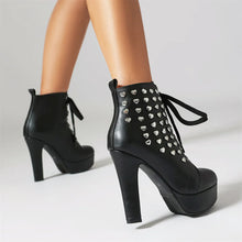 Load image into Gallery viewer, Stevee Love Heart Studded Platform High Heel Ankle Boots

