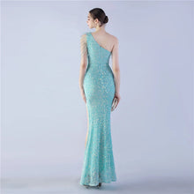 Load image into Gallery viewer, Kennedy Madelyn Sequin Beaded One Shoulder Slit Maxi Dress
