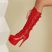 Load image into Gallery viewer, Klara Lace-Up Buckle Knee High Platform High Heel Boots
