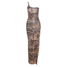 Load image into Gallery viewer, Alison Tiger One Shoulder Slit Maxi Dress
