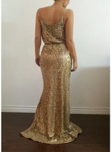 Load image into Gallery viewer, Malaya Gold Sequin Slit Maxi Dress
