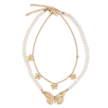 Load image into Gallery viewer, Chambreah Butterfly Double Layer Pearl Gold Necklace
