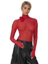 Load image into Gallery viewer, Macie Flower Mesh Turtleneck Long Sleeve Bodysuit
