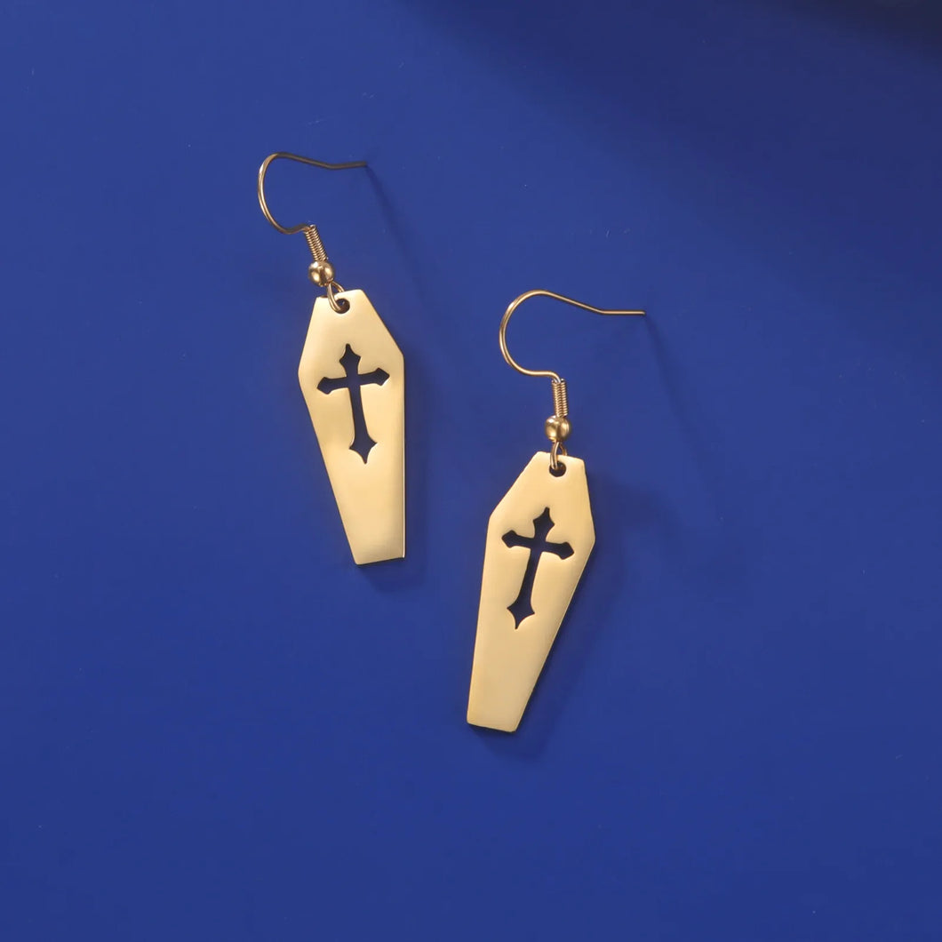 Nyx Vampire Coffin Cross Earrings