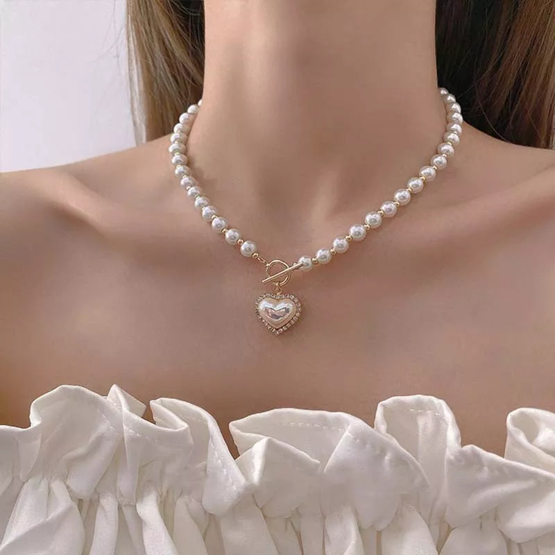 Catia Love Heart Pearl Necklace