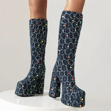 Load image into Gallery viewer, Amara Sequin Knee High Platform High Heel Boots
