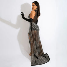 Load image into Gallery viewer, Leilany Diamond Mesh Slit Maxi Dress
