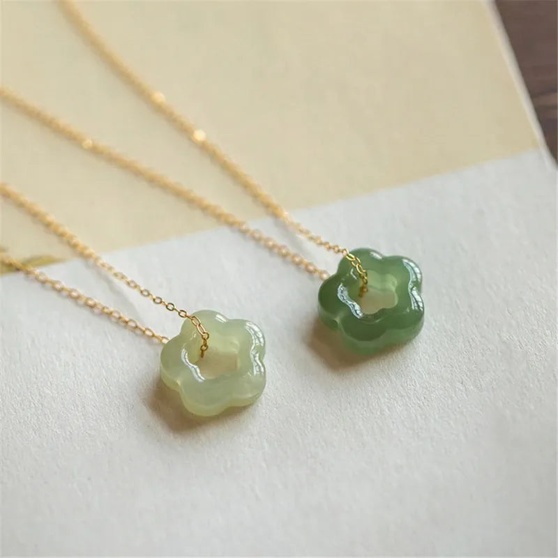 Chambrea Jade Stone Flower Necklace