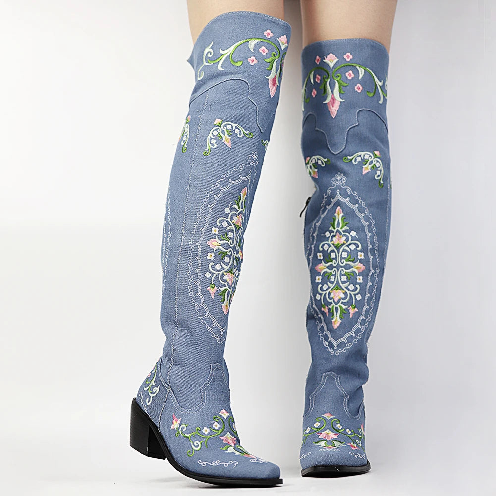 Sloane Floral Over The Knee Western Boots