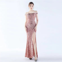 Load image into Gallery viewer, Autumn Leilani Sequin Off Shoulder Slit Maxi Dress
