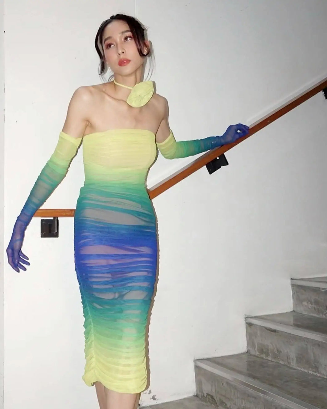 Marina Gradient Ruched Midi Dress