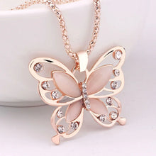 Load image into Gallery viewer, Cerra Rose Gold Opal Butterfly Rhinestone Necklace

