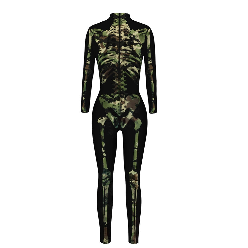 Jen Camouflage Skeleton Bones Halloween Jumpsuit