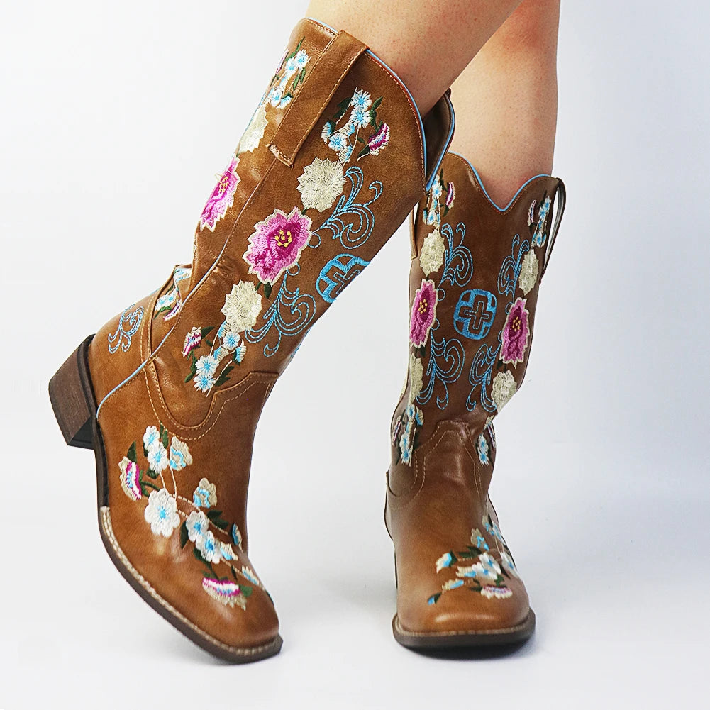 Sienna Floral Mid-Calf Western Boots