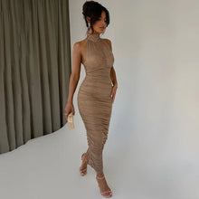Load image into Gallery viewer, Macy Ruched Halter Neck Bodycon Maxi Dress
