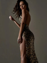 Load image into Gallery viewer, Iris Leopard High Slit Maxi Dress
