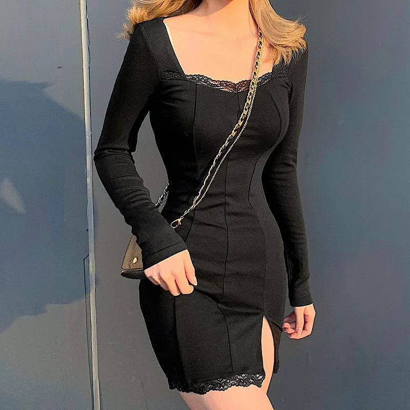 Harper Lace Long Sleeve Slit Mini Dress
