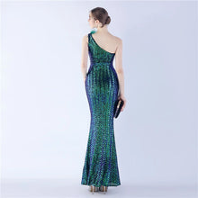Load image into Gallery viewer, Delilah Claire Sequin Feather Fishtail Maxi Dress
