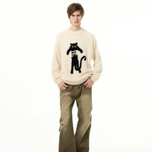 Load image into Gallery viewer, Black Cat Jack Knit Oversized Sweater
