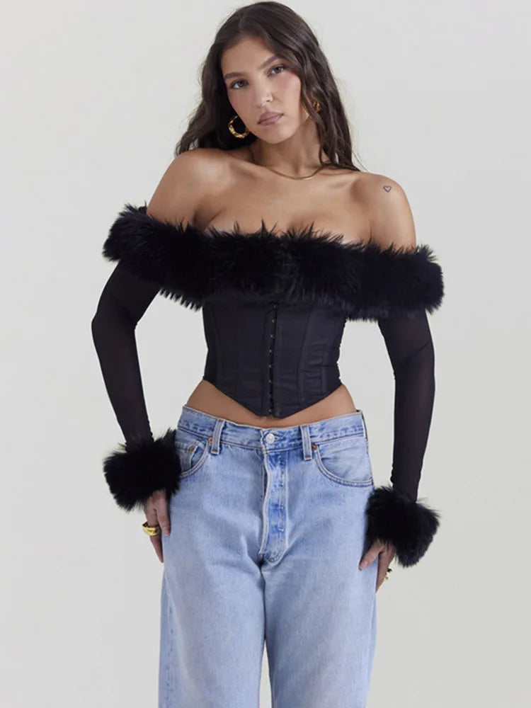 Brittany Off Shoulder Long Sleeve Corset Top