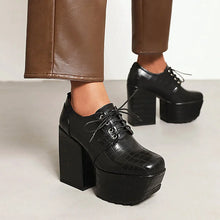 Load image into Gallery viewer, Terry Chunky Platform Lace Up High Heels

