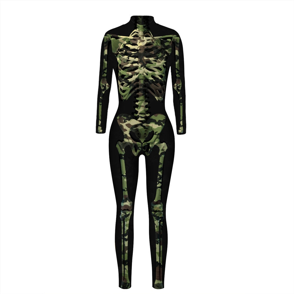 Ali Camouflage Skeleton Long Sleeve Jumpsuit
