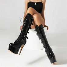 Load image into Gallery viewer, Klara Lace-Up Buckle Knee High Platform High Heel Boots
