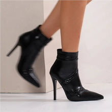 Load image into Gallery viewer, Raelynn Snake Pointed-Toe High Heel Ankle Boots
