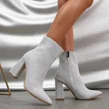 Load image into Gallery viewer, Bessi Glitter Pointed-Toe High Heel Ankle Boots
