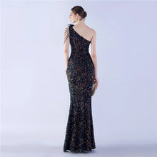 Load image into Gallery viewer, Kennedy Madelyn Sequin Beaded One Shoulder Slit Maxi Dress
