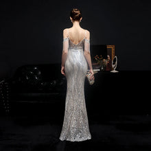 Load image into Gallery viewer, Audrey Aaliyah Sequin Beaded Off Shoulder Maxi Dress
