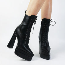 Load image into Gallery viewer, Journee Lace-Up Pointed Toe Platform High Heel Ankle Boots
