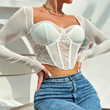 Load image into Gallery viewer, Nova Mesh Lace Long Sleeve Crop Top
