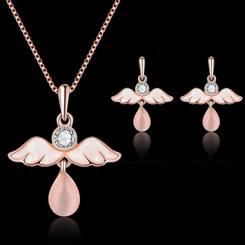 Bruni Angel Wings Necklace Earrings Set