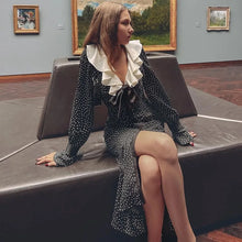 Load image into Gallery viewer, Fern Ruffle Long Sleeve High Slit Midi Dress
