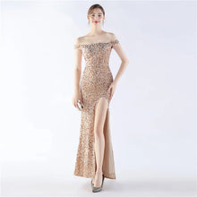 Load image into Gallery viewer, Autumn Leilani Sequin Off Shoulder Slit Maxi Dress

